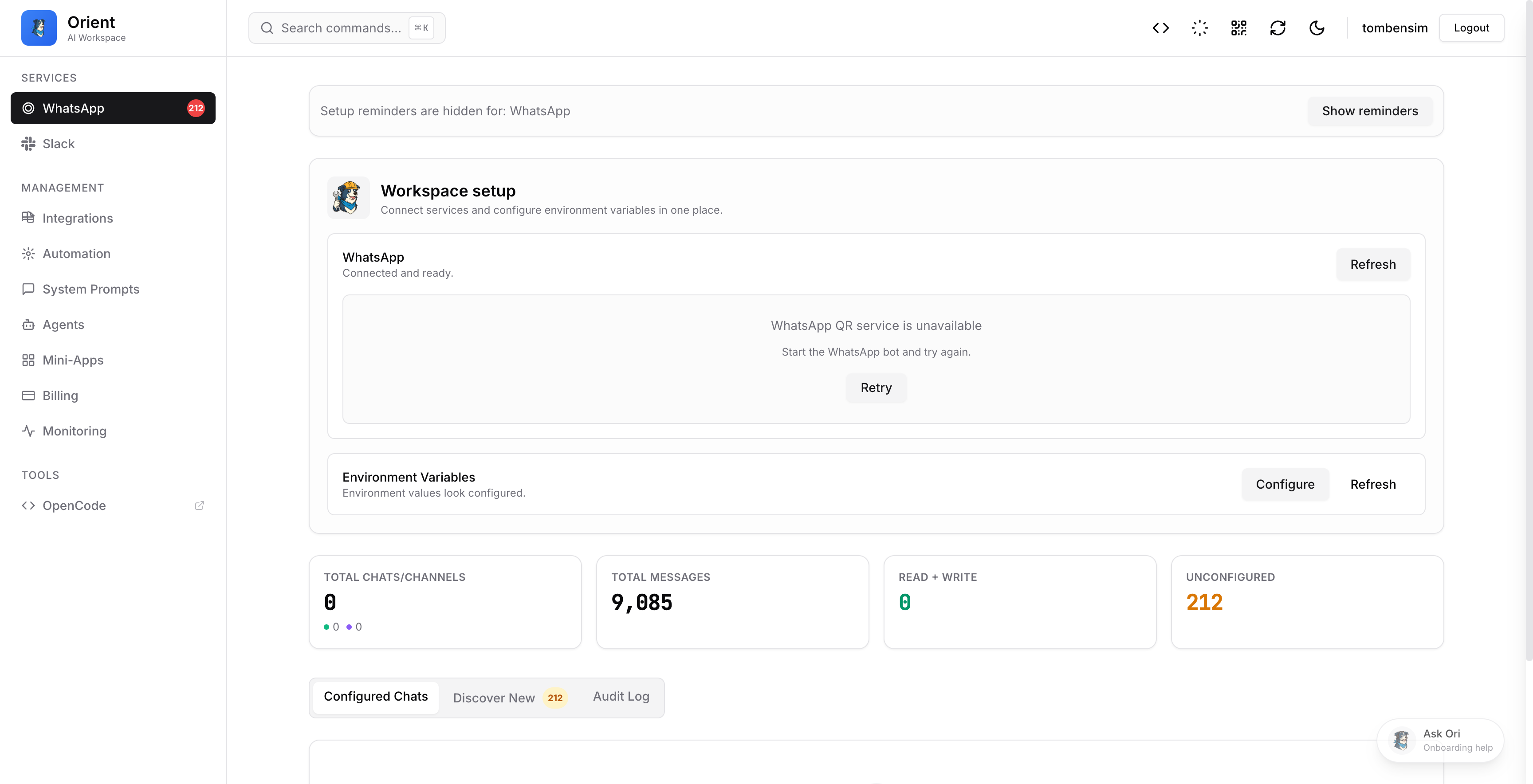 Orient workspace with chat interface